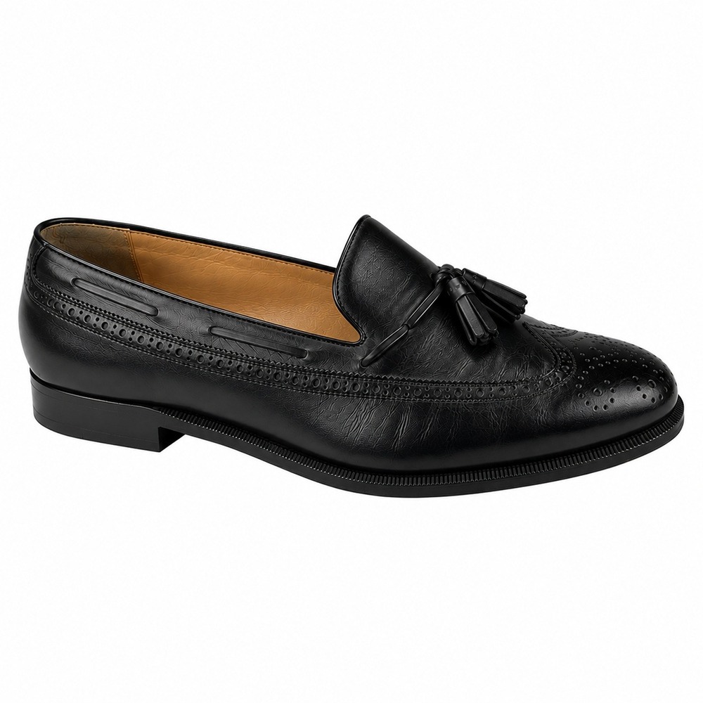 Salvatore Ferragamo Loafers Mens Size 13 Brogue Tassel Wingtips Black Leather